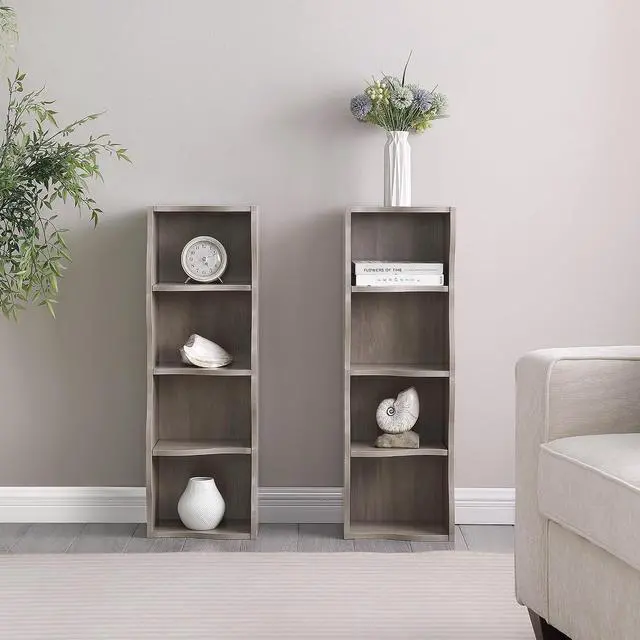 Alt view image 5 of 7 - Bookshelf 8-Tier Bookcase Cube Storage Organizer, Corner Bookshelf DVD Storage Shelves Media Tower Rack, Tall Bookcase with Adjustable Shelves, Wood Bookshelf Open Shelf Bookcase, Natural