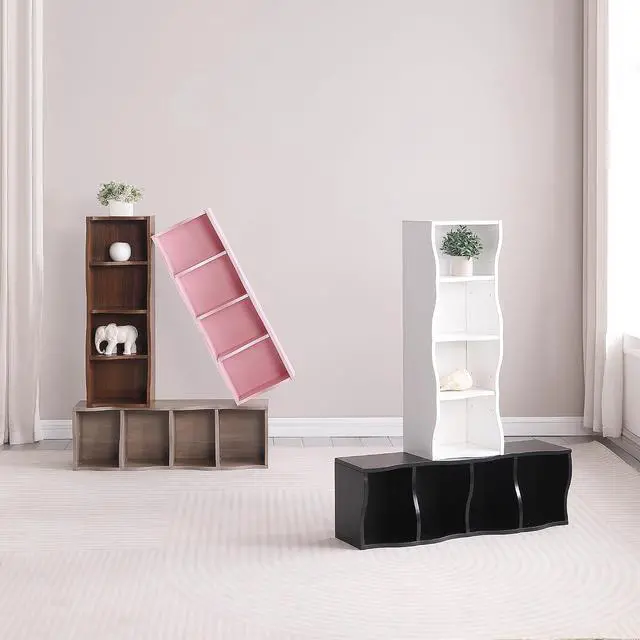 Alt view image 7 of 7 - Bookshelf 8-Tier Bookcase Cube Storage Organizer, Corner Bookshelf DVD Storage Shelves Media Tower Rack, Tall Bookcase with Adjustable Shelves, Wood Bookshelf Open Shelf Bookcase, Natural