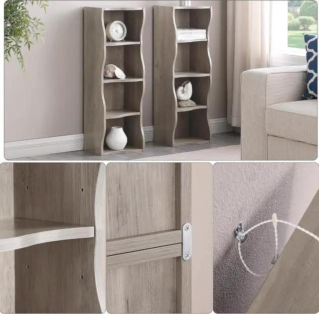 Alt view image 4 of 7 - Bookshelf 8-Tier Bookcase Cube Storage Organizer, Corner Bookshelf DVD Storage Shelves Media Tower Rack, Tall Bookcase with Adjustable Shelves, Wood Bookshelf Open Shelf Bookcase, Natural