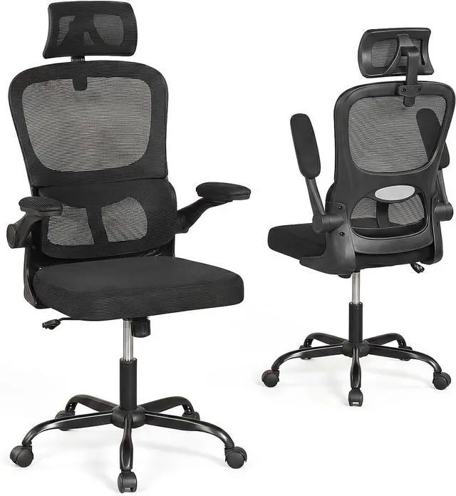 Main image of Ergonomic Mesh Office Chair, High Back Desk Chair w/Rocking Backrest, Lumbar Support, Adjustable Headrest & Flip-up Arms, Rolling Home Office Chair w/Swivel Seat, Comfortable Computer Chair