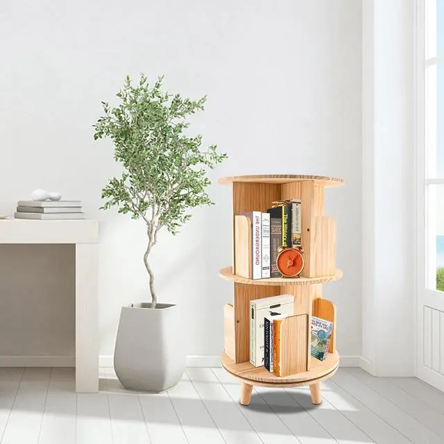 Alt view image 2 of 7 - 2 Tier Rotating Bookshelf - 360 Display Floor Standing Bookcase Storage Rack for Kids & Adults Spinning Bookshelf Tower Book Rack for Classroom Free Standing Wood Bookcases