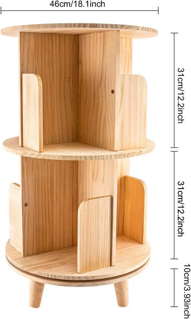 Alt view image 3 of 7 - 2 Tier Rotating Bookshelf - 360 Display Floor Standing Bookcase Storage Rack for Kids & Adults Spinning Bookshelf Tower Book Rack for Classroom Free Standing Wood Bookcases