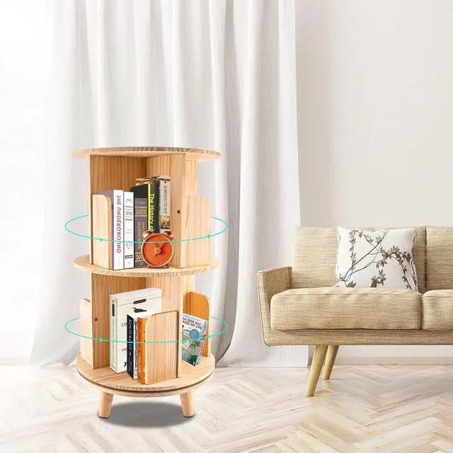 Alt view image 4 of 7 - 2 Tier Rotating Bookshelf - 360 Display Floor Standing Bookcase Storage Rack for Kids & Adults Spinning Bookshelf Tower Book Rack for Classroom Free Standing Wood Bookcases