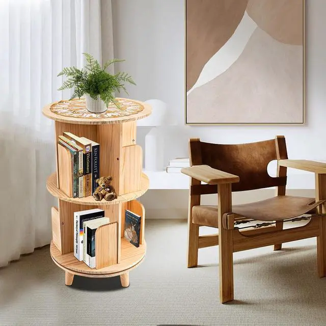 Alt view image 6 of 7 - 2 Tier Rotating Bookshelf - 360 Display Floor Standing Bookcase Storage Rack for Kids & Adults Spinning Bookshelf Tower Book Rack for Classroom Free Standing Wood Bookcases