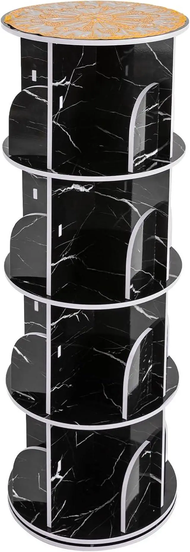 Alt view image 5 of 7 - 360° Rotating Bookshelf, 4 Tier Floor Standing Bookcase Storage Rack, Small Corner Bookshelf for Small Space, PVC Narrow Book Shelf Organizer for Bedroom, Living Room