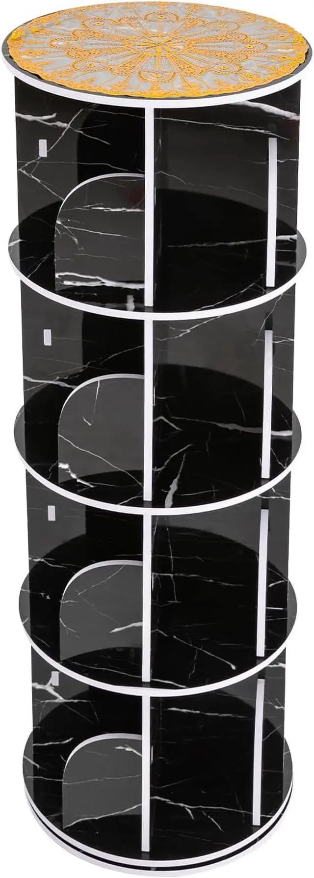 Alt view image 6 of 7 - 360° Rotating Bookshelf, 4 Tier Floor Standing Bookcase Storage Rack, Small Corner Bookshelf for Small Space, PVC Narrow Book Shelf Organizer for Bedroom, Living Room