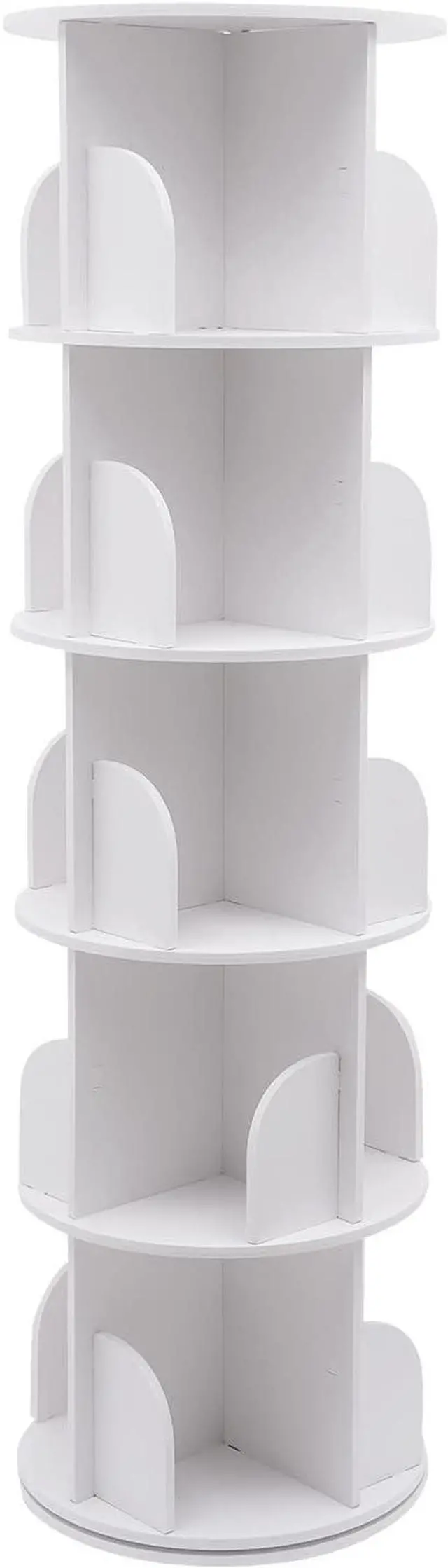 Main image of 5 Tier Rotating Bookshelf - 360 View Display Unique Revolving Storage Rack, Floor Standing Stackable Bookshelf Organizer, Small Corner Bookshelf for Small Space