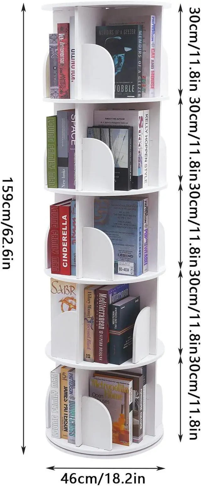 Alt view image 3 of 7 - 5 Tier Rotating Bookshelf - 360 View Display Unique Revolving Storage Rack, Floor Standing Stackable Bookshelf Organizer, Small Corner Bookshelf for Small Space