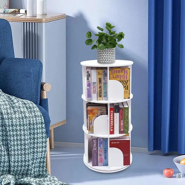 Alt view image 2 of 8 - Rotating Bookshelf, 3 Tier 360° Revolving Bookcase, Stackable Bookshelf Organizer, Floor Standing Display Cabinet for Office Home Living Room Study