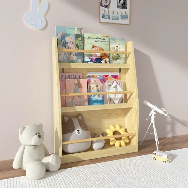 Main image of 3 Tier Kids Bookshelf and Toy Storage Organizer, Wooden Book Rack for Toddlers Infants Baby Young Children, Kids Toy Storage Shelf Display for Bedroom Playroom Nursery Kid Room, Natural