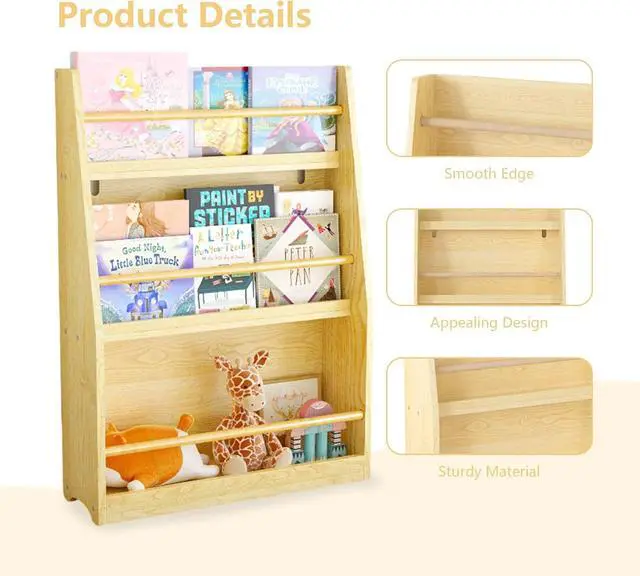 Alt view image 3 of 7 - 3 Tier Kids Bookshelf and Toy Storage Organizer, Wooden Book Rack for Toddlers Infants Baby Young Children, Kids Toy Storage Shelf Display for Bedroom Playroom Nursery Kid Room, Natural