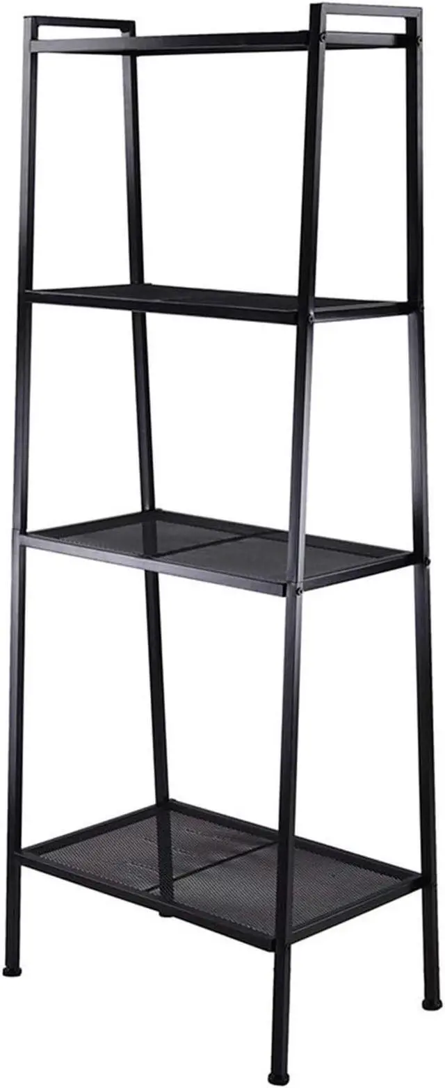 Alt view image 4 of 7 - 4 Tier Industrial Metal Bookshelf,Modern Ladder Bookcase Storage Organizer,Open Display Storage Rack,Plant Flower Shelves Stand,with Metal Frame,for Home Living Room Kitchen Balcony (Black)
