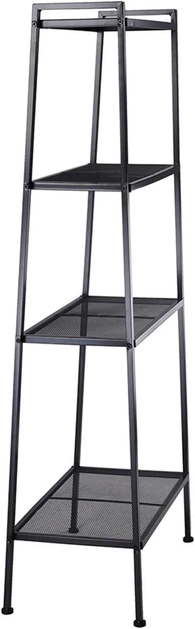 Alt view image 7 of 7 - 4 Tier Industrial Metal Bookshelf,Modern Ladder Bookcase Storage Organizer,Open Display Storage Rack,Plant Flower Shelves Stand,with Metal Frame,for Home Living Room Kitchen Balcony (Black)