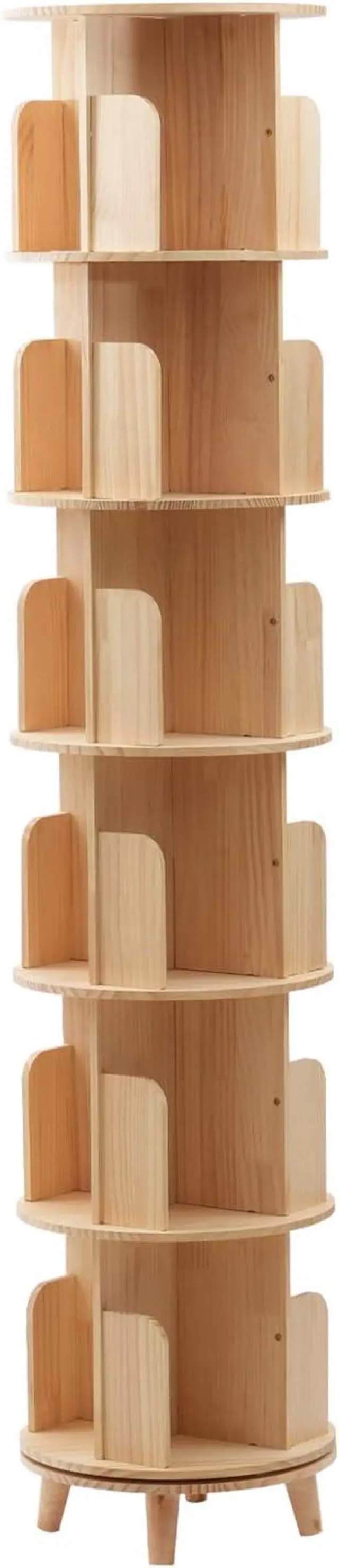 Alt view image 3 of 7 - Rotating Bookshelf, Freestanding 360 Display Corner Bookshelf for Small Space,Solid Wooden Standing Bookcase Storage Rack, Portable Revolving Narrow Book Shelf Organizer for Bedroom 1-6 Tier (6-Tier)