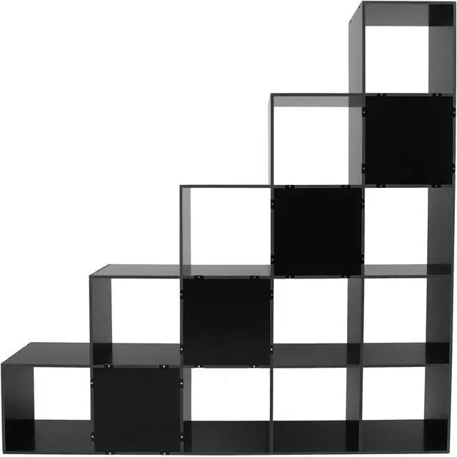 Alt view image 6 of 7 - 5-Tier Stepped Bookshelf Freestanding 15 Cubes Ladder Bookcase L Shaped Ladder Corner Open Bookshelf for Home & Office (Black, 15 Cubes)