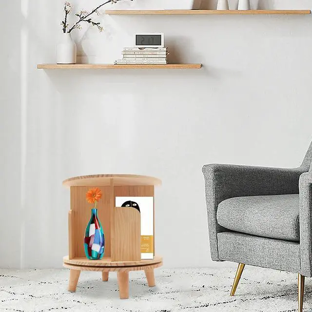 Alt view image 2 of 7 - 1 Tier Rotating 360 Display Floor Standing Bookcase Storage Rack for Kids Multi-Functional Bookshelf Organizer Spinning Bookshelf Tower Book Rack for Classroom Free Standing Wood Bookcase