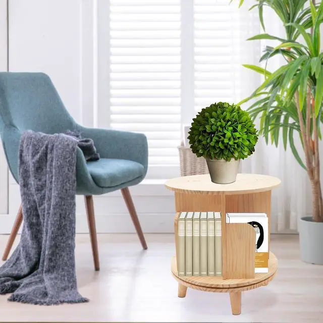 Alt view image 4 of 7 - 1 Tier Rotating 360 Display Floor Standing Bookcase Storage Rack for Kids Multi-Functional Bookshelf Organizer Spinning Bookshelf Tower Book Rack for Classroom Free Standing Wood Bookcase