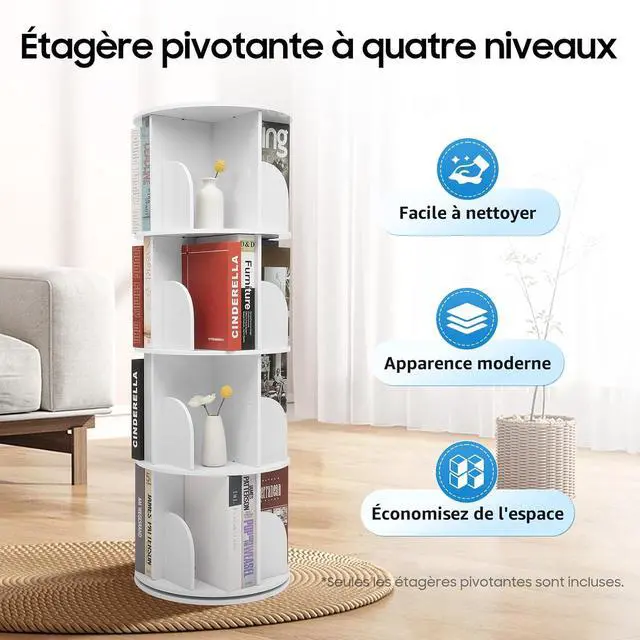 Alt view image 4 of 7 - 4-Tier Rotating Bookshelf, Spinning Bookcase Lazy Susan, Revolving 360 Book Shelf Storage Round Carousel, Vertical Rotate Turning Spiral Corner Organizer for Study Room, Bedroom, Living Room, Office