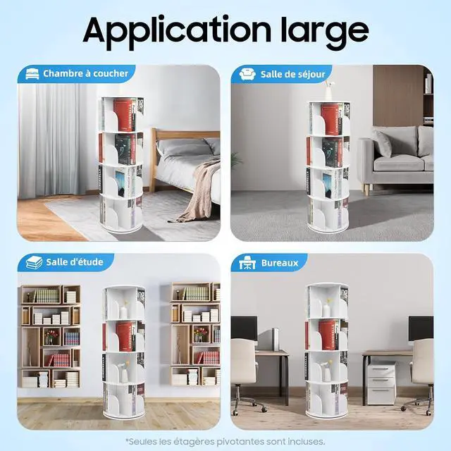Alt view image 7 of 7 - 4-Tier Rotating Bookshelf, Spinning Bookcase Lazy Susan, Revolving 360 Book Shelf Storage Round Carousel, Vertical Rotate Turning Spiral Corner Organizer for Study Room, Bedroom, Living Room, Office