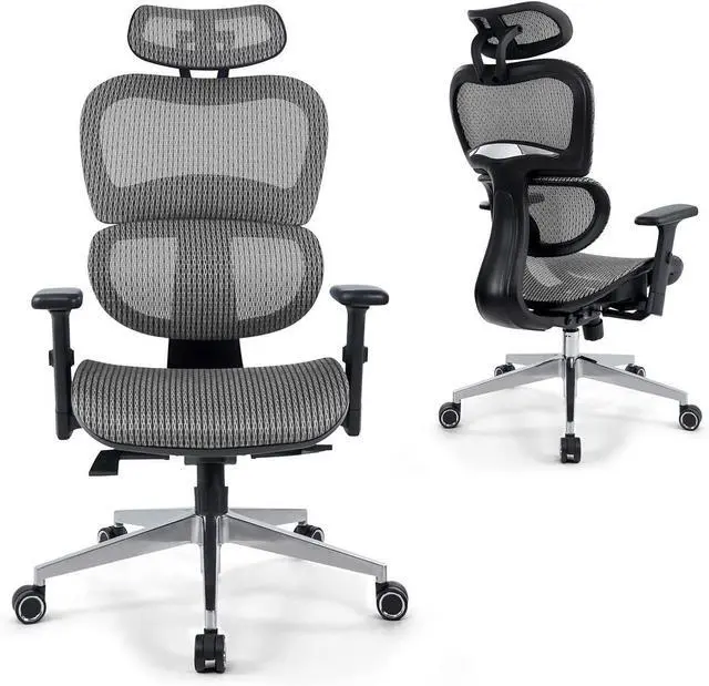Main image of Premium Executive Rolling Swivel Chair with Wheels, Ergonomic Office Desk Chair with 3D Adjustable Armrest, 3D Lumbar Support & 2D Headrest, High Back Computer Chair w/Class 3 Cylinder, Grey