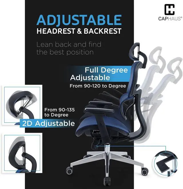 Alt view image 5 of 7 - Premium Executive Rolling Swivel Chair with Wheels, Ergonomic Office Desk Chair with 3D Adjustable Armrest, 3D Lumbar Support & 2D Headrest, High Back Computer Chair w/Class 3 Cylinder, Blue