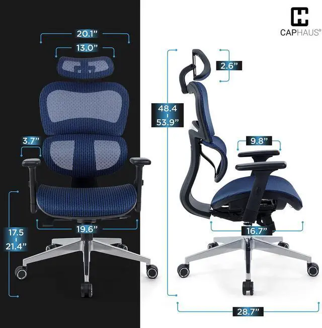Alt view image 3 of 7 - Premium Executive Rolling Swivel Chair with Wheels, Ergonomic Office Desk Chair with 3D Adjustable Armrest, 3D Lumbar Support & 2D Headrest, High Back Computer Chair w/Class 3 Cylinder, Blue