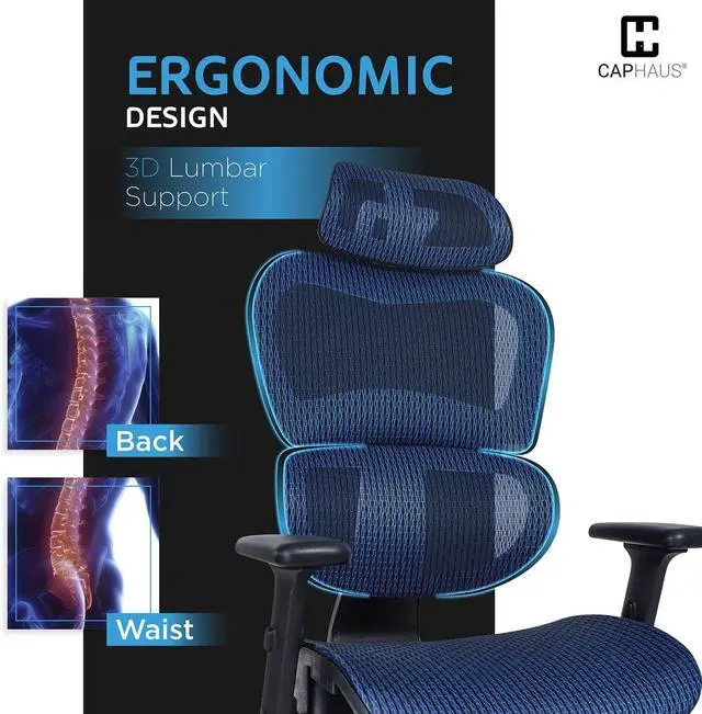 Alt view image 7 of 7 - Premium Executive Rolling Swivel Chair with Wheels, Ergonomic Office Desk Chair with 3D Adjustable Armrest, 3D Lumbar Support & 2D Headrest, High Back Computer Chair w/Class 3 Cylinder, Blue