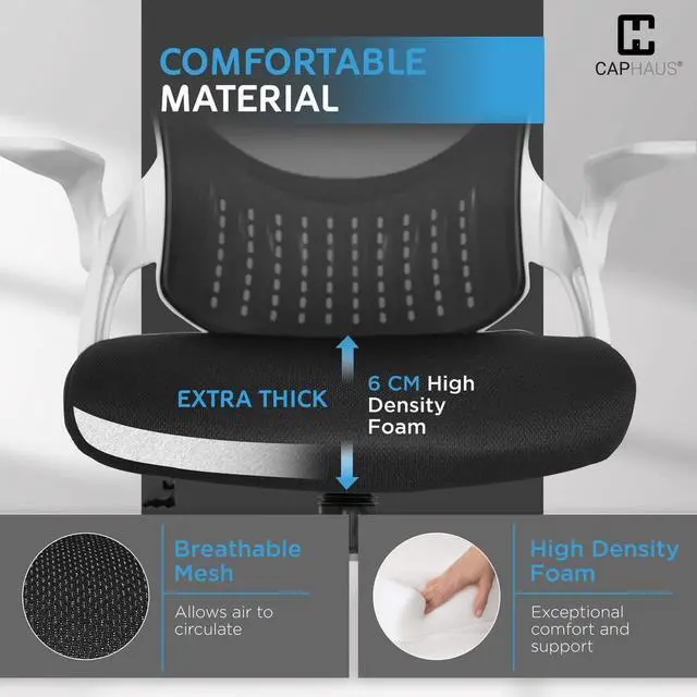 Alt view image 7 of 7 - Ergonomic Flip-Up Office Chair, Breathable Mesh Cushion Desk Chair, Lumbar Support Swivel Task Rolling Chair with Wheels, Adjustable Height Home Computer Chair, Class 3 Cylinder, White Frame