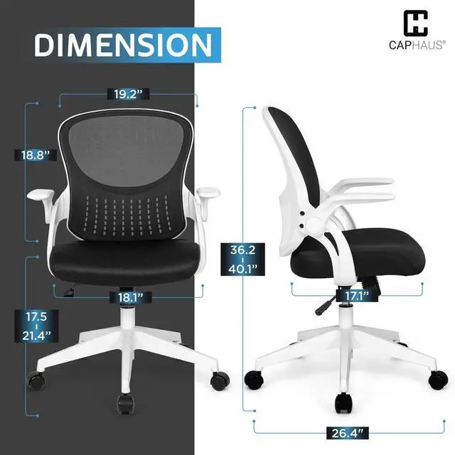 Alt view image 3 of 7 - Ergonomic Flip-Up Office Chair, Breathable Mesh Cushion Desk Chair, Lumbar Support Swivel Task Rolling Chair with Wheels, Adjustable Height Home Computer Chair, Class 3 Cylinder, White Frame