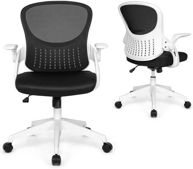 Main image of Ergonomic Flip-Up Office Chair, Breathable Mesh Cushion Desk Chair, Lumbar Support Swivel Task Rolling Chair with Wheels, Adjustable Height Home Computer Chair, Class 3 Cylinder, White Frame