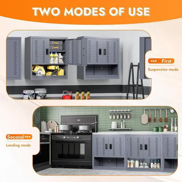 Alt view image 6 of 7 - Metal Wall Storage Cabinet with Adjustable Shelf Steel Wall Mounted Garage Storage Cabinet with Doors for Basement Utility Room Warehouse Kitchen