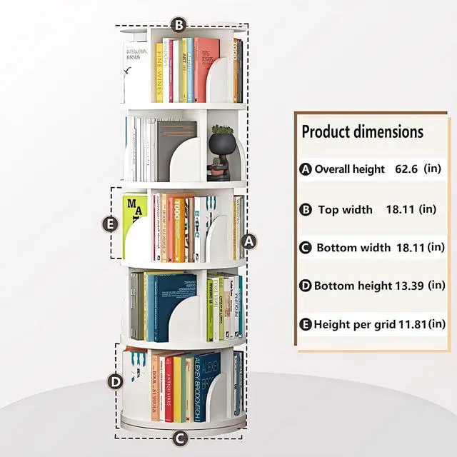 Alt view image 4 of 7 - Rotating Bookshelf Tower, Spinning Bookshelf with 360° Rotation, 5 Tier Wooden Rotating Book Shelf for Kids Rooms, Living Room, Office (White, 5 Tier)