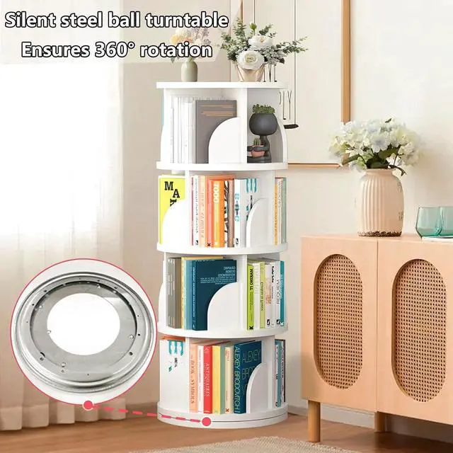 Alt view image 3 of 7 - Rotating Bookshelf Tower, Spinning Bookshelf with 360° Rotation, 4 Tier Wooden Rotating Book Shelf for Kids Rooms, Living Room, Office (White, 4 Tier)