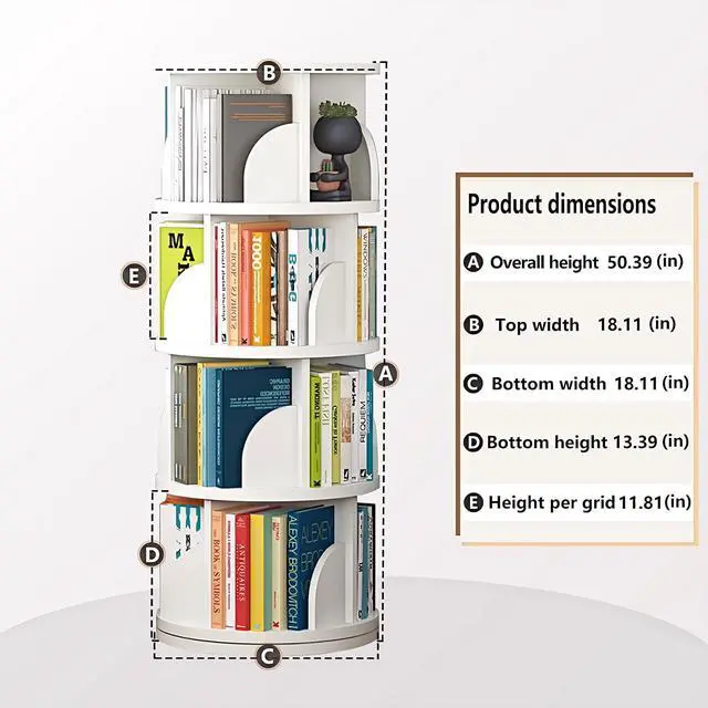 Alt view image 4 of 7 - Rotating Bookshelf Tower, Spinning Bookshelf with 360° Rotation, 4 Tier Wooden Rotating Book Shelf for Kids Rooms, Living Room, Office (White, 4 Tier)