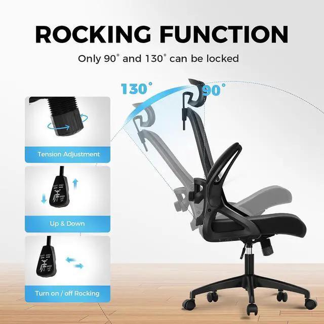 Alt view image 7 of 7 - Ergonomic Office Desk Chair, Breathable Mesh Computer Chair with Adjustable Lumbar Support, Headrest and Flip up Armrests, Comfortable Task/Executive Chair for Home Office
