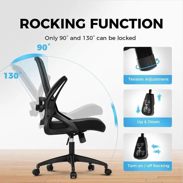 Alt view image 4 of 7 - Ergonomic Office Desk Chair, Breathable Mesh Computer Chair with Adjustable Lumbar Support and Flip up Armrests, Comfortable Task/Executive Chair for Home Office