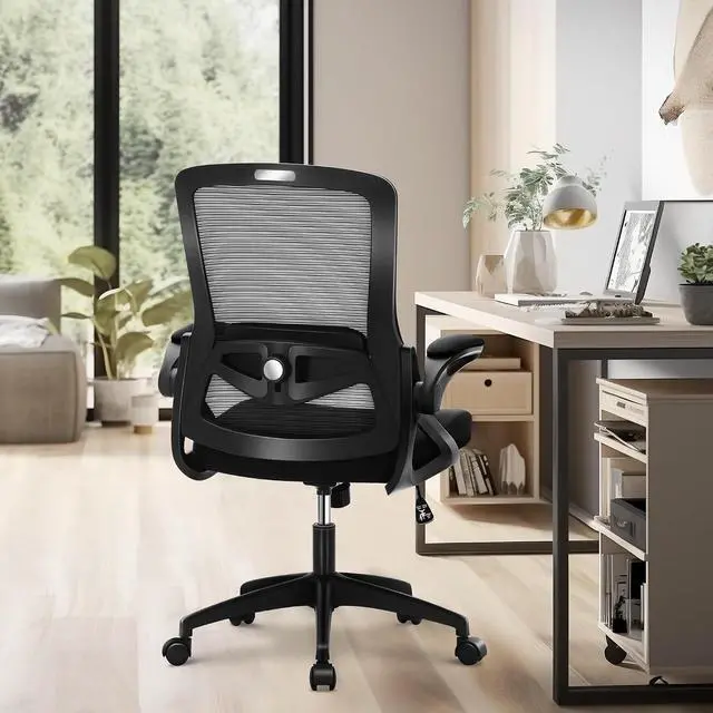 Alt view image 2 of 7 - Ergonomic Office Desk Chair, Breathable Mesh Computer Chair with Adjustable Lumbar Support and Flip up Armrests, Comfortable Task/Executive Chair for Home Office
