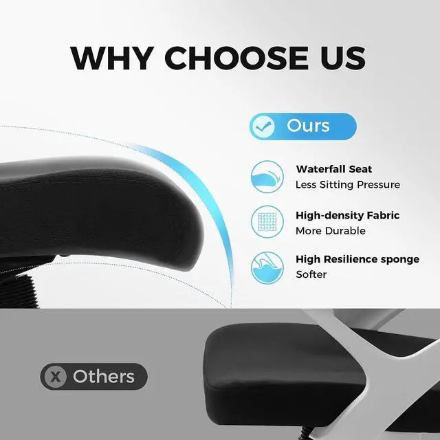Alt view image 6 of 7 - Ergonomic Office Desk Chair, Breathable Mesh Computer Chair with Adjustable Lumbar Support and Flip up Armrests, Comfortable Task/Executive Chair for Home Office