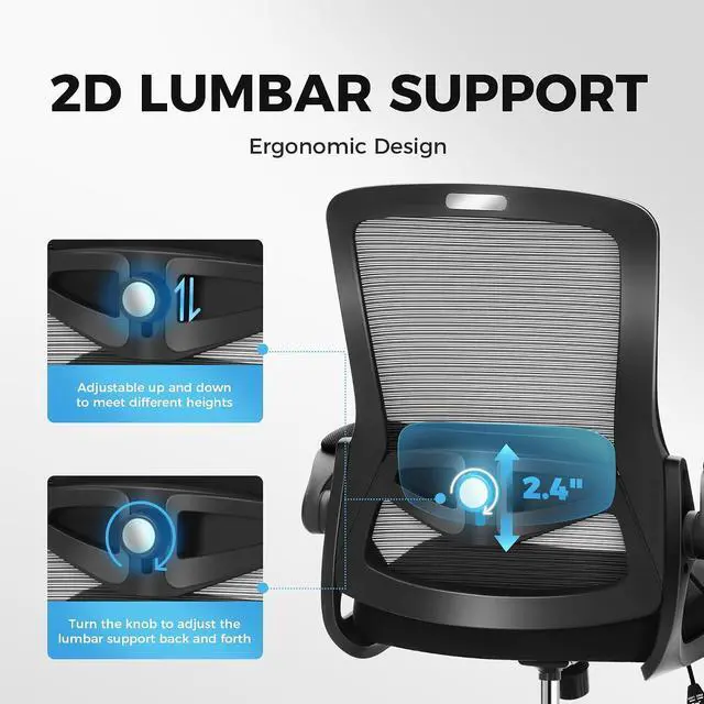 Alt view image 5 of 7 - Ergonomic Office Desk Chair, Breathable Mesh Computer Chair with Adjustable Lumbar Support and Flip up Armrests, Comfortable Task/Executive Chair for Home Office