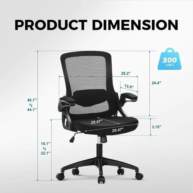 Alt view image 3 of 7 - Ergonomic Office Desk Chair, Breathable Mesh Computer Chair with Adjustable Lumbar Support and Flip up Armrests, Comfortable Task/Executive Chair for Home Office