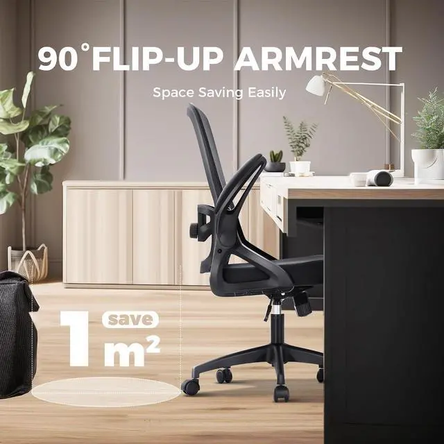 Alt view image 7 of 7 - Ergonomic Office Desk Chair, Breathable Mesh Computer Chair with Adjustable Lumbar Support and Flip up Armrests, Comfortable Task/Executive Chair for Home Office