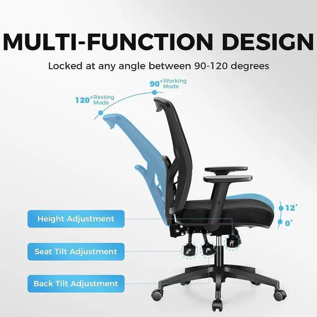Alt view image 6 of 13 - Ergonomic Mesh Office Chair, High Back Computer Task Chair Desk Chair with Adjustable Armrest and Lumbar Support for Home Office