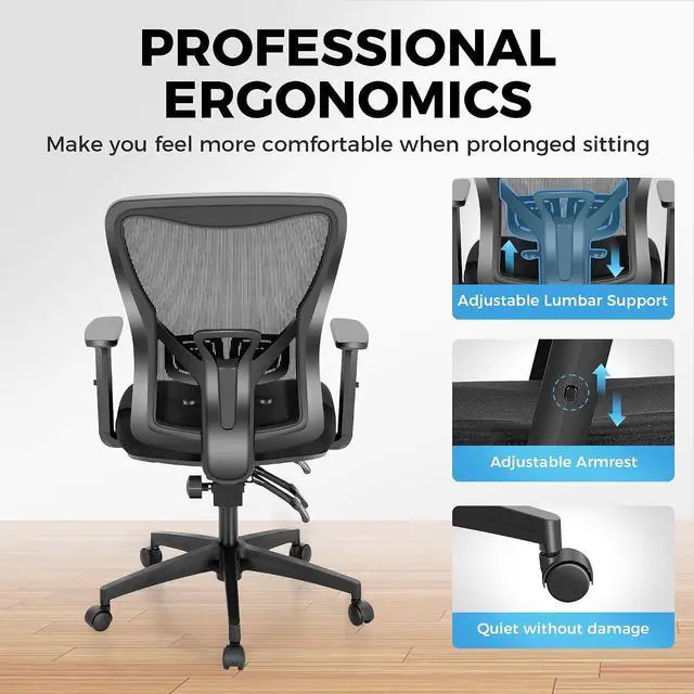 Alt view image 7 of 13 - Ergonomic Mesh Office Chair, High Back Computer Task Chair Desk Chair with Adjustable Armrest and Lumbar Support for Home Office