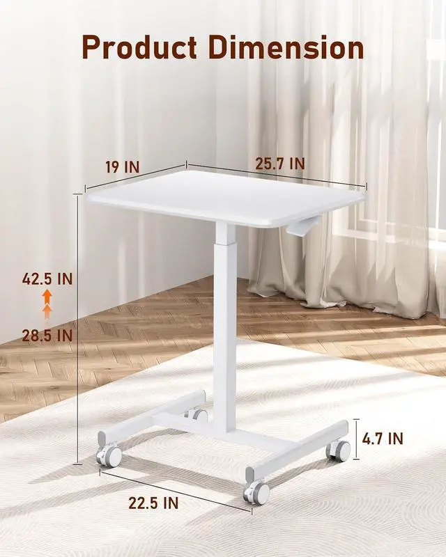 Alt view image 3 of 7 - Standing Desk Small Rolling Desk with Lockable Wheels, Mobile Stand Up Desk Adjustable Height 28-43 Inch, Portable Laptop Desk, Small Computer Standing Table Sit Stand White
