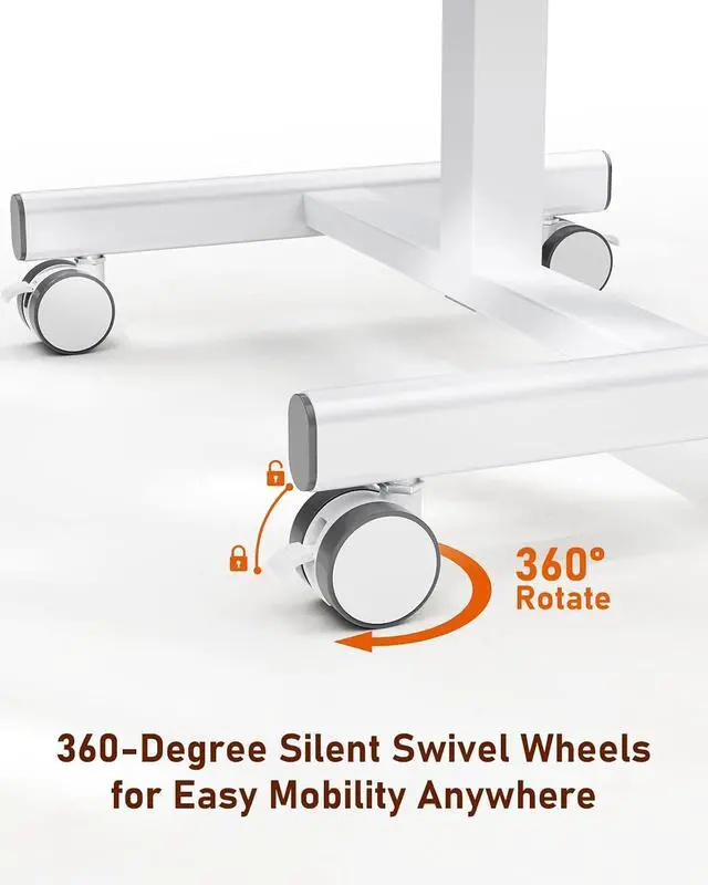 Alt view image 7 of 7 - Standing Desk Small Rolling Desk with Lockable Wheels, Mobile Stand Up Desk Adjustable Height 28-43 Inch, Portable Laptop Desk, Small Computer Standing Table Sit Stand White