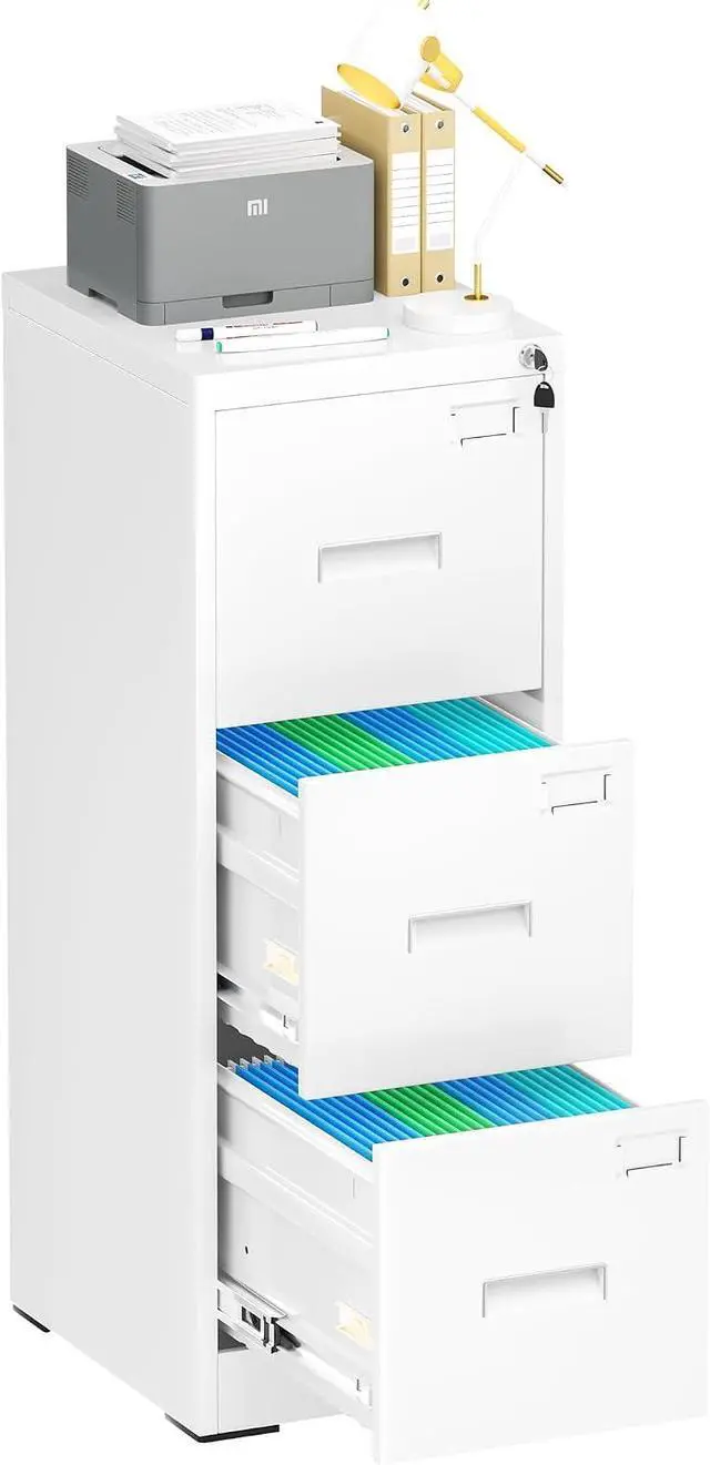 Main image of Vertical File Cabinet with Lock 3 Drawer Locking Vertical Filing Cabinets,Metal Office File Cabinet Horizontal Filing Organizer with Hanging Rack for Legal/Letter Size, White