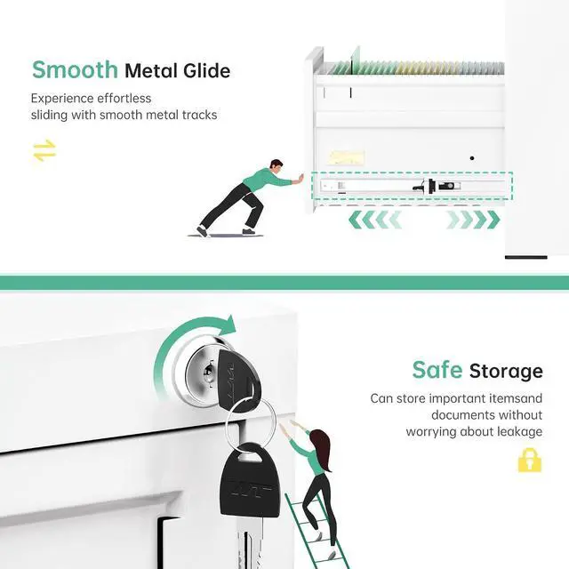 Alt view image 6 of 7 - Vertical File Cabinet with Lock 3 Drawer Locking Vertical Filing Cabinets,Metal Office File Cabinet Horizontal Filing Organizer with Hanging Rack for Legal/Letter Size, White