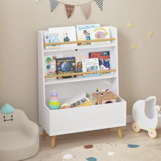 Alt view image 4 of 6 - White Bookshelf Storage Organizer Cabinet, Multifunctional 3-4 Tier Book Shelf with Bookcase Display Stand in Living Room Playroom Bedroom (B8-3)