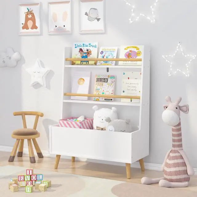Alt view image 6 of 6 - White Bookshelf Storage Organizer Cabinet, Multifunctional 3-4 Tier Book Shelf with Bookcase Display Stand in Living Room Playroom Bedroom (B8-3)