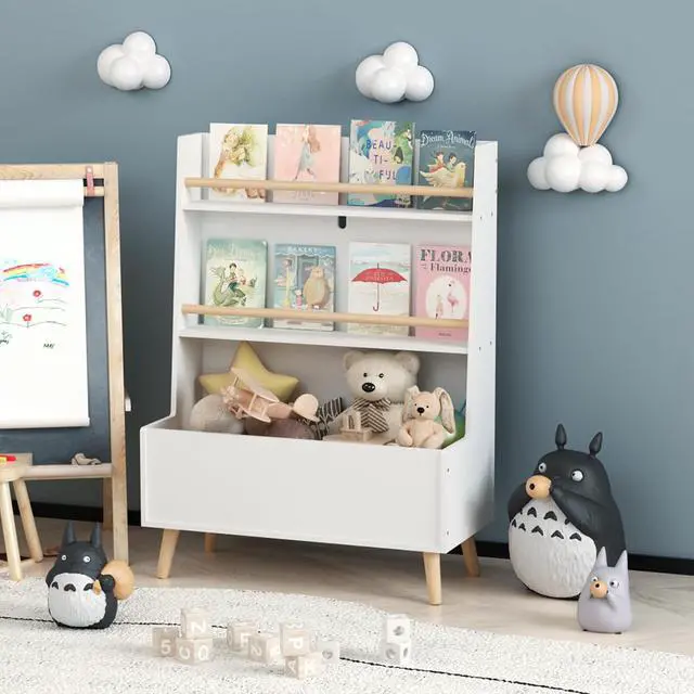 Alt view image 3 of 6 - White Bookshelf Storage Organizer Cabinet, Multifunctional 3-4 Tier Book Shelf with Bookcase Display Stand in Living Room Playroom Bedroom (B8-3)